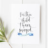 For This Child I Have Prayed scripture print with blue ribbon accent, Christian wall art for baby nursery, perfect Christmas gift for new parents.