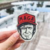 Bold Trump supporter sticker featuring a vibrant red MAGA hat design. Perfect for laptops, cars, and water bottles. Durable pro-Trump vinyl decal for political rallies, showing support for the Trump 2024 campaign.