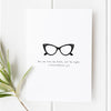 For We Live by Faith print featuring cat-eye glasses design, 2 Corinthians 5:7 scripture art, stylish Christian decor, perfect faith-inspired Christmas gift