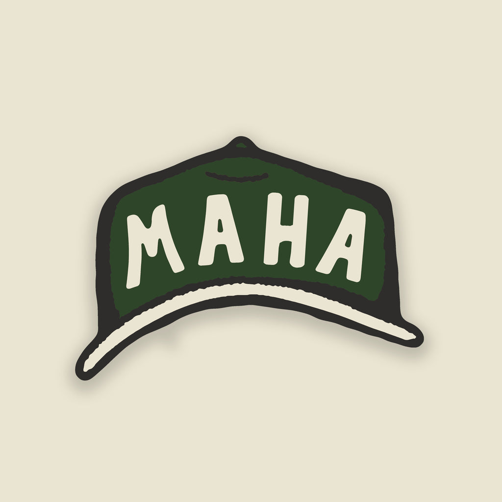 MAHA sticker promoting RFK Jr.'s 'Make America Healthy Again' campaign slogan, featuring a green baseball cap design. Perfect for health advocates and RFK Jr. supporters.