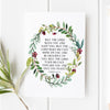 Christian wall art featuring the Bible verse Numbers 6:24-26. A beautiful floral wreath design surrounding 'May the Lord Bless You and Keep You' to inspire peace and faith in your home decor. Perfect gift for faith-based homes or Christian gift-giving occasions.